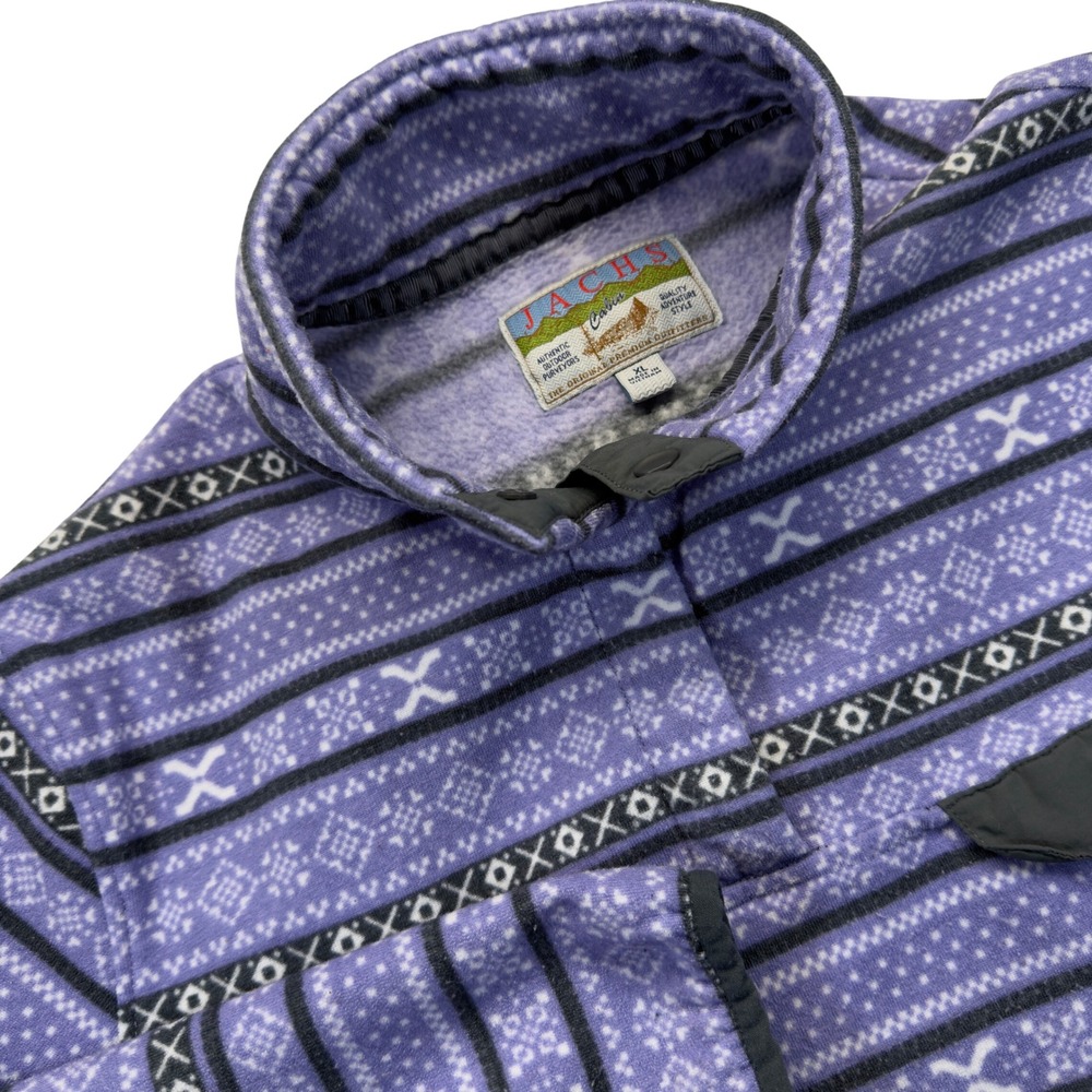 Jachs Cabin Fleece Pullover Men XL Purple Fair Isle Snap Neck Outdoor